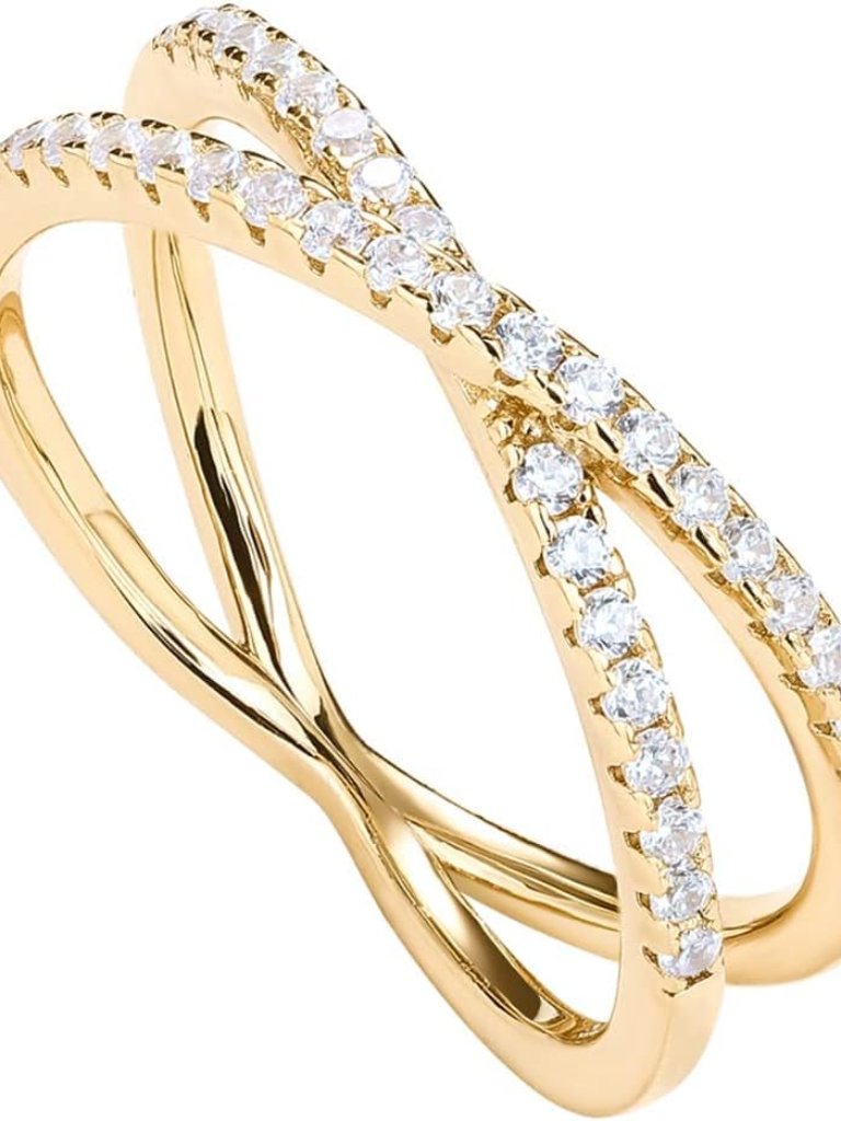 Stunning Half Eternity 14k Gold Criss-Cross Cz Ring For Women - Perfect Gift